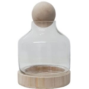 25cm glass terrarium, wooden ball and base