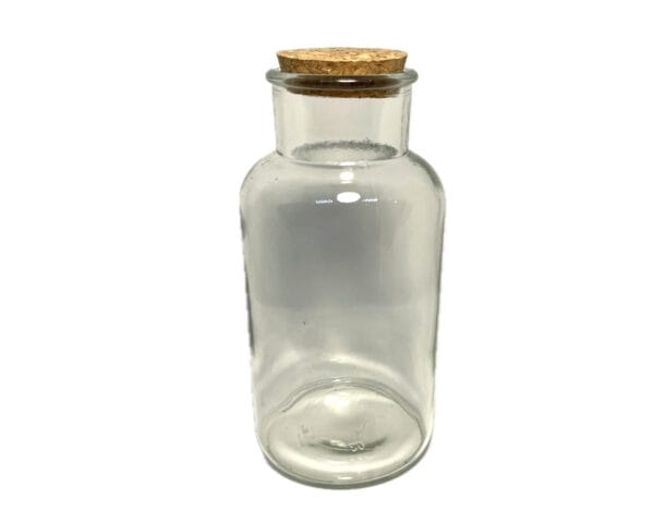 Clear glass terrarium bottle with cork top